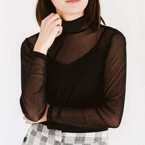 1 MED LEFT / Rachel Black Sheer Mesh Mock Neck Top